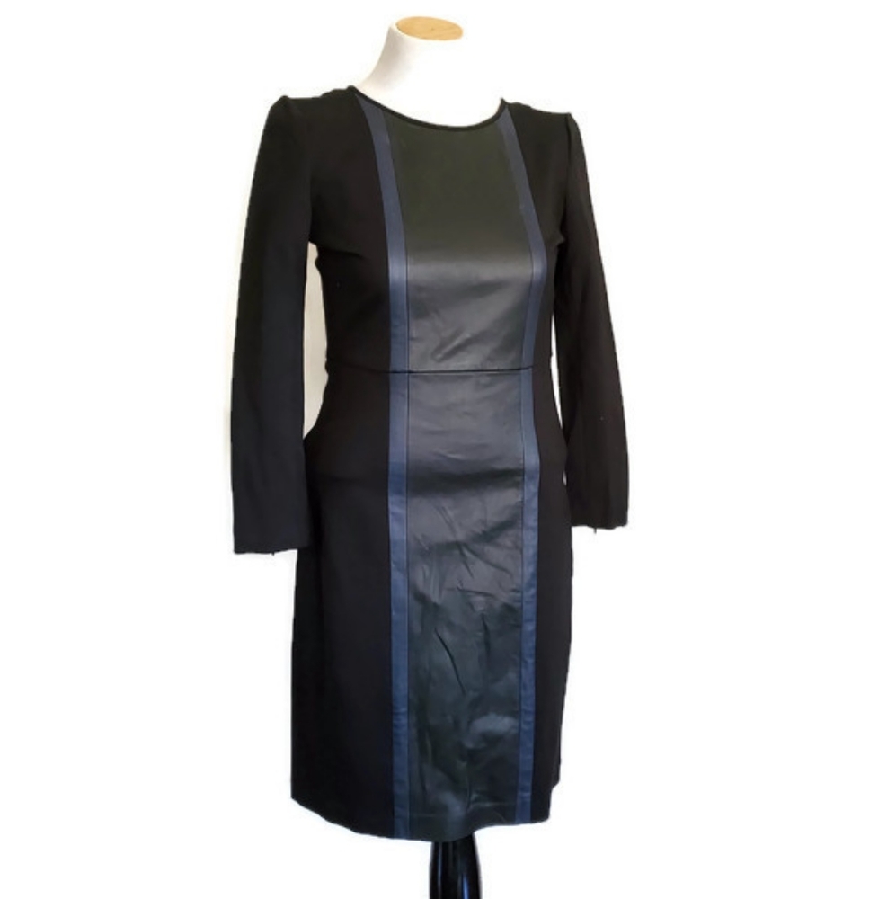 J. Crew leather panel knee length fitted dress